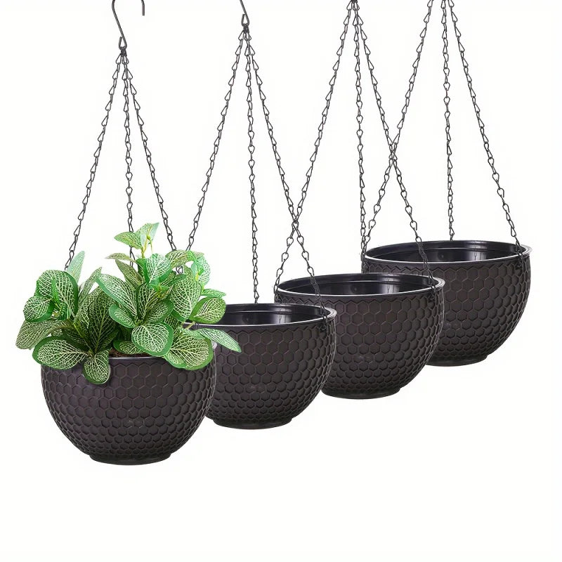 3pcs S M L Double Pot Hanging Baskets with Honeycomb Pattern -Plastic Planters with Drainage Channels, Ideal for Indoor