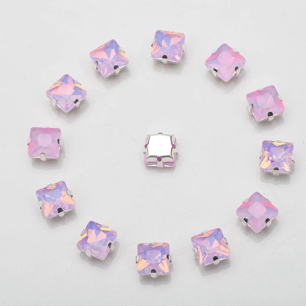 New 8MM 20pcs Square Crystal Buckle Four Hole Claw Drill Edge Hand Sewn Drill DIY Jewelry Accessories, Wedding Dress Materials
