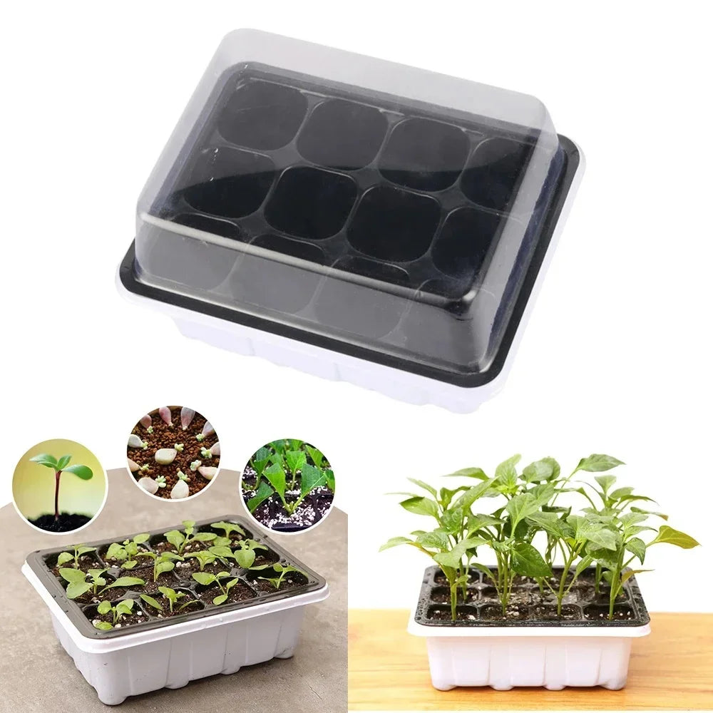12 Cells Plastic Nursery Pots with Breathable Hole Planting with Dome Base Garden Grow Box Plant Seed Tray Kit Germination Box