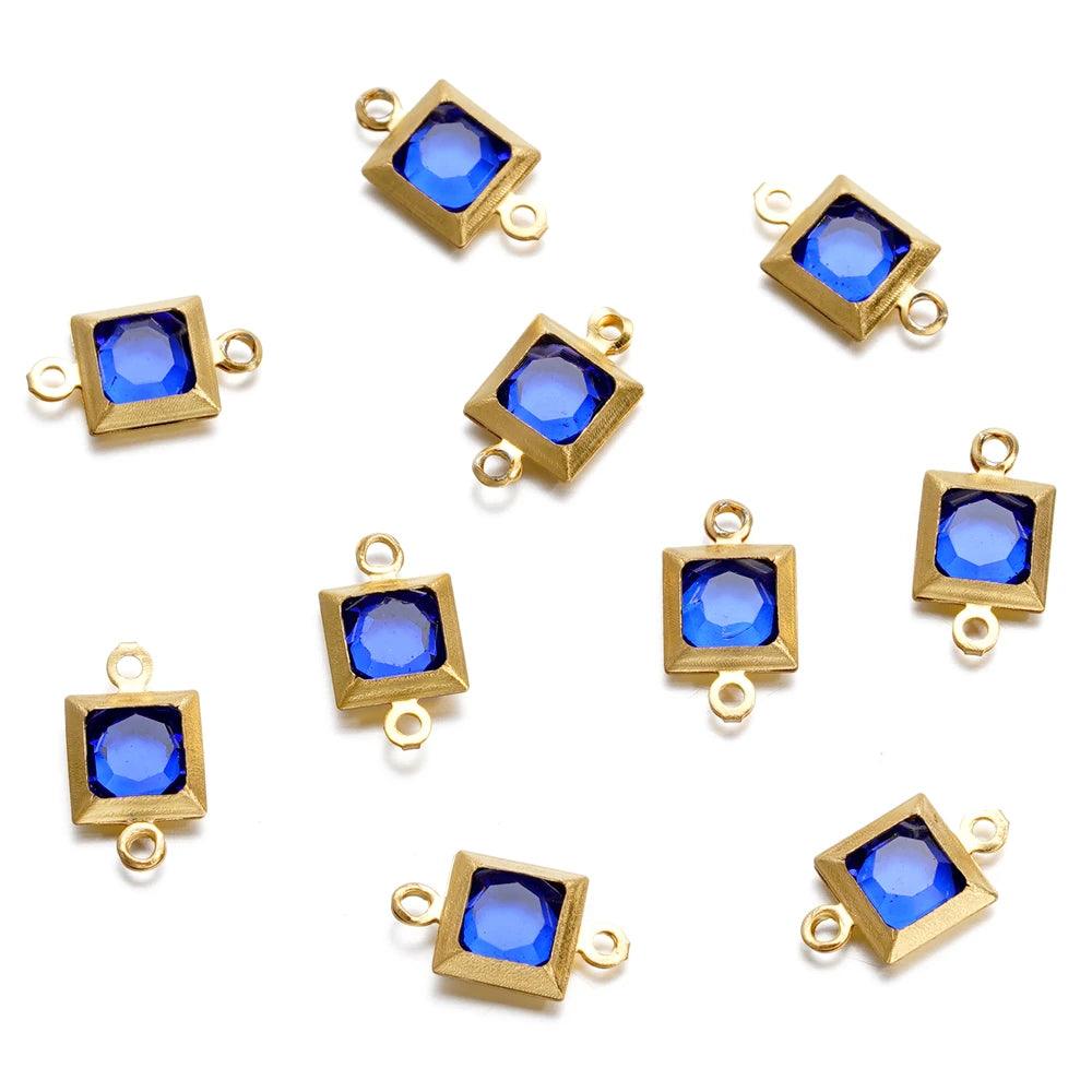 10pcs Stainless Steel Double Holes Square with Rhinestones Bracelet Necklace Pendant Connectors for DIY Jewelry Making Supplies