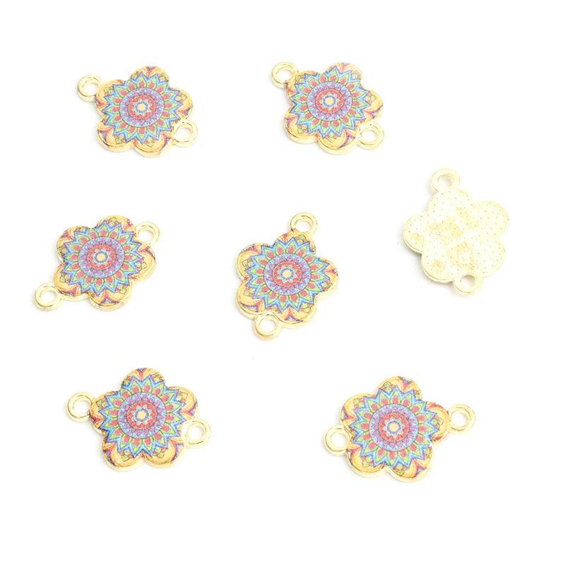 10pcs Mysterious Mandala Flower Enamel Connectors Datura Flower Of Life Double Ring Pendants for DIY Necklace Bracelet Anklet
