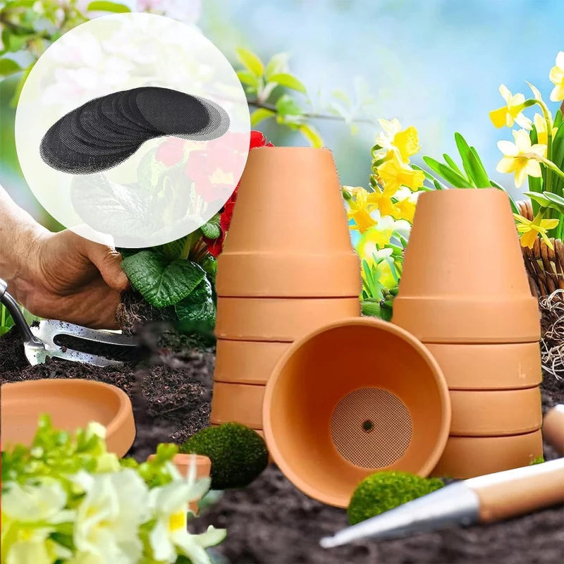 50PCS Pot Hole Screen Mats Plant Bottom Mat Round Drainage Hole Screen Prevent Soil Loss Insect Proof Mesh Mat Gardening Supply