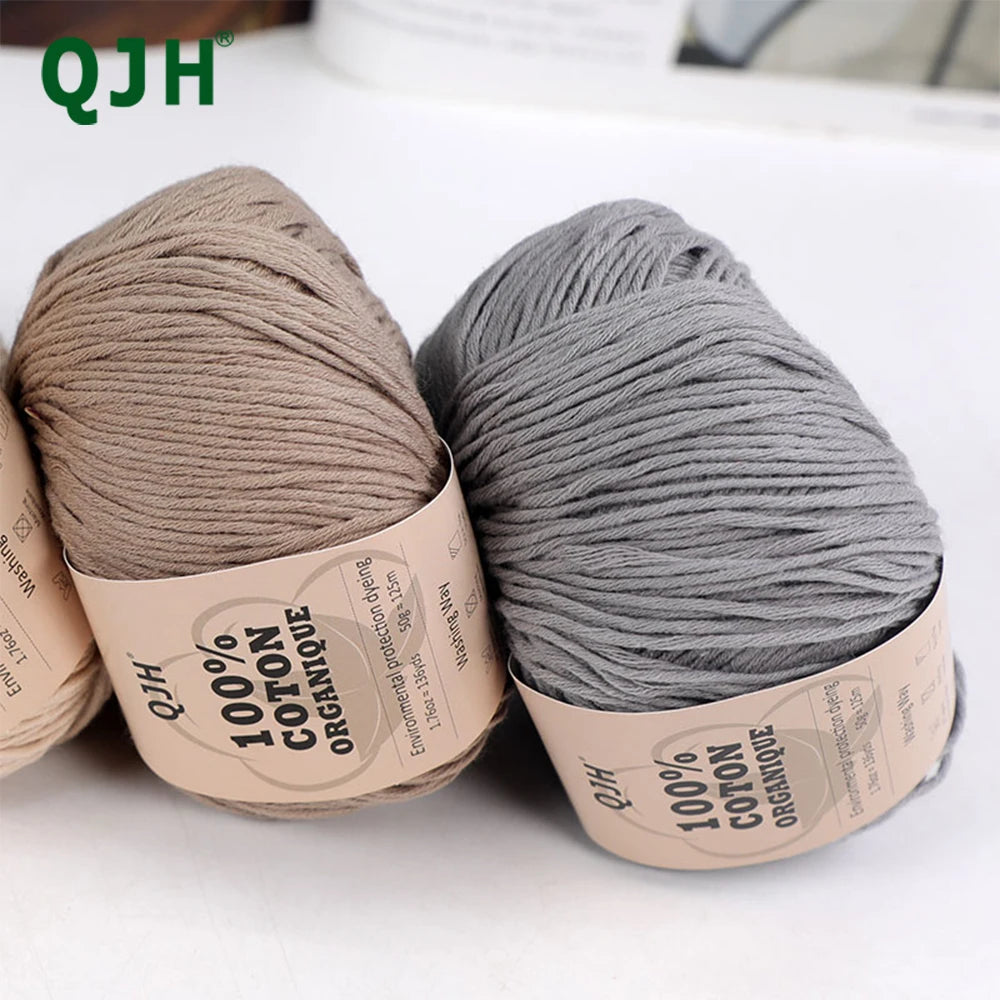 QJH 100% Organic Cotton Yarn, Yarn for Knitting, Crocheting and Crafts, Pack of 2 - 1.76oz/136yards/1Pcs, Light, Dk