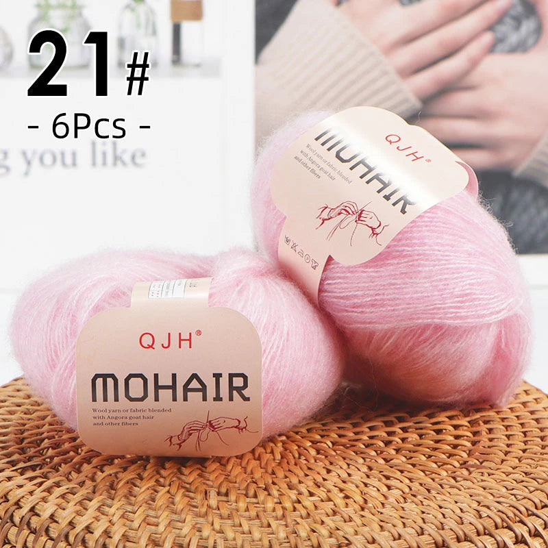 6PCS Soft Mohair Yarn Knitting Angora Yarn for DIY Projects Fluffy Lace Yarn for Sweaters Scarves and Shawls 25g Each