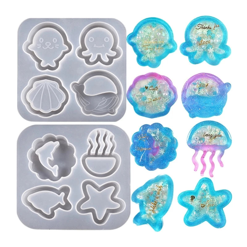 Epoxy Resin Shaker Marine Animals Shaped Silicone Molds Quicksand Keychain Pendant Mould DIY Jewelry Making Tools Casting Crafts