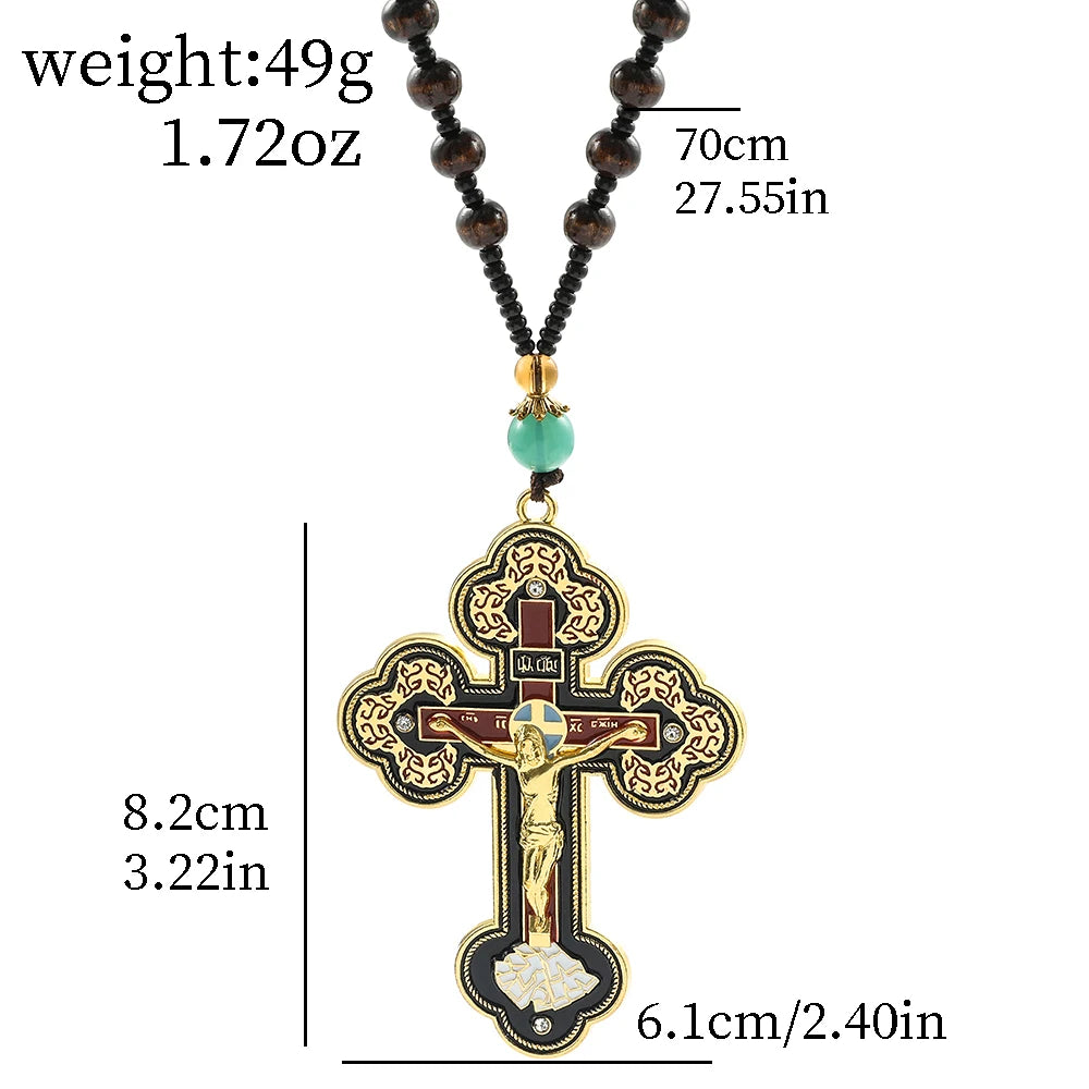 Catholic Cross Amulet Crystal Pendant Men Chain Necklace Gold Colorl Necklaces Jewelry colar masculino