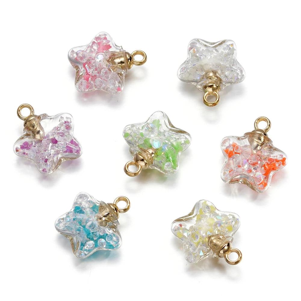 10Pcs 17x19mm Luminous Quicksand Beads Five-pointed Star Charms Pendants Ornaments for Necklace Earrings DIY Jewelry Making