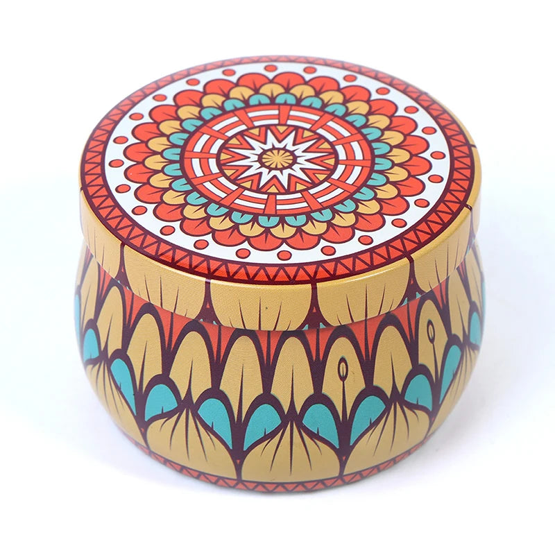 Ethnic Style Metal Tin Box Scented Candle With Candle Jar Retro Tin Box Dried Flower Scented Candle Home Decoration Wedding Gift