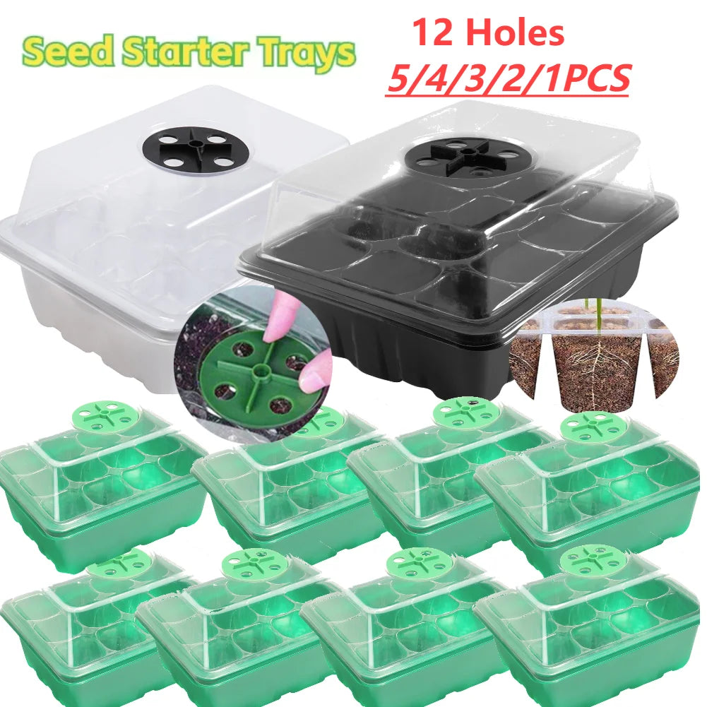 1-5Pcs Stackable Greenhouse Germination Tray with Humidity Dome 12 Holes Plant Grow Nursery Seedling Trays Garden Tools