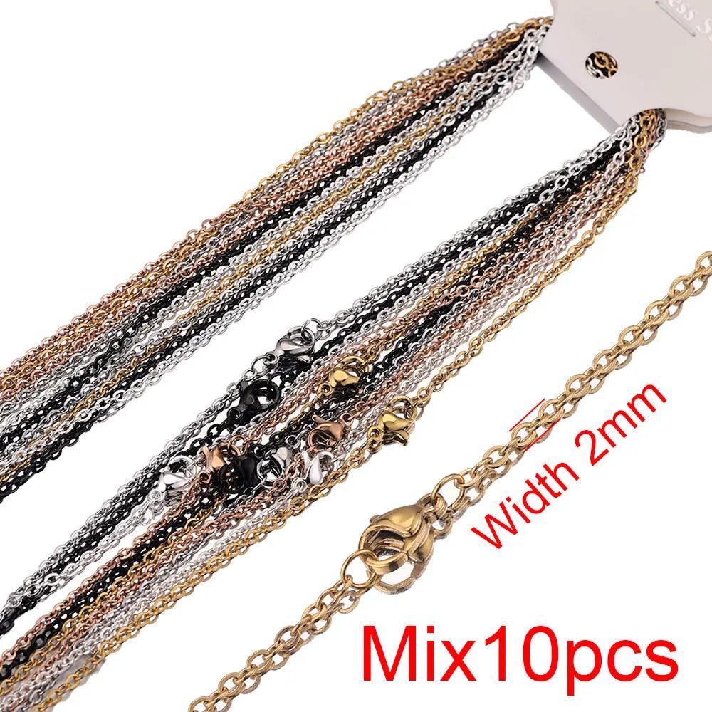 10pcs Stainless Steel Necklace Cuban Chains Hypoallergenic Rolo Link for DIY Jewelry Making