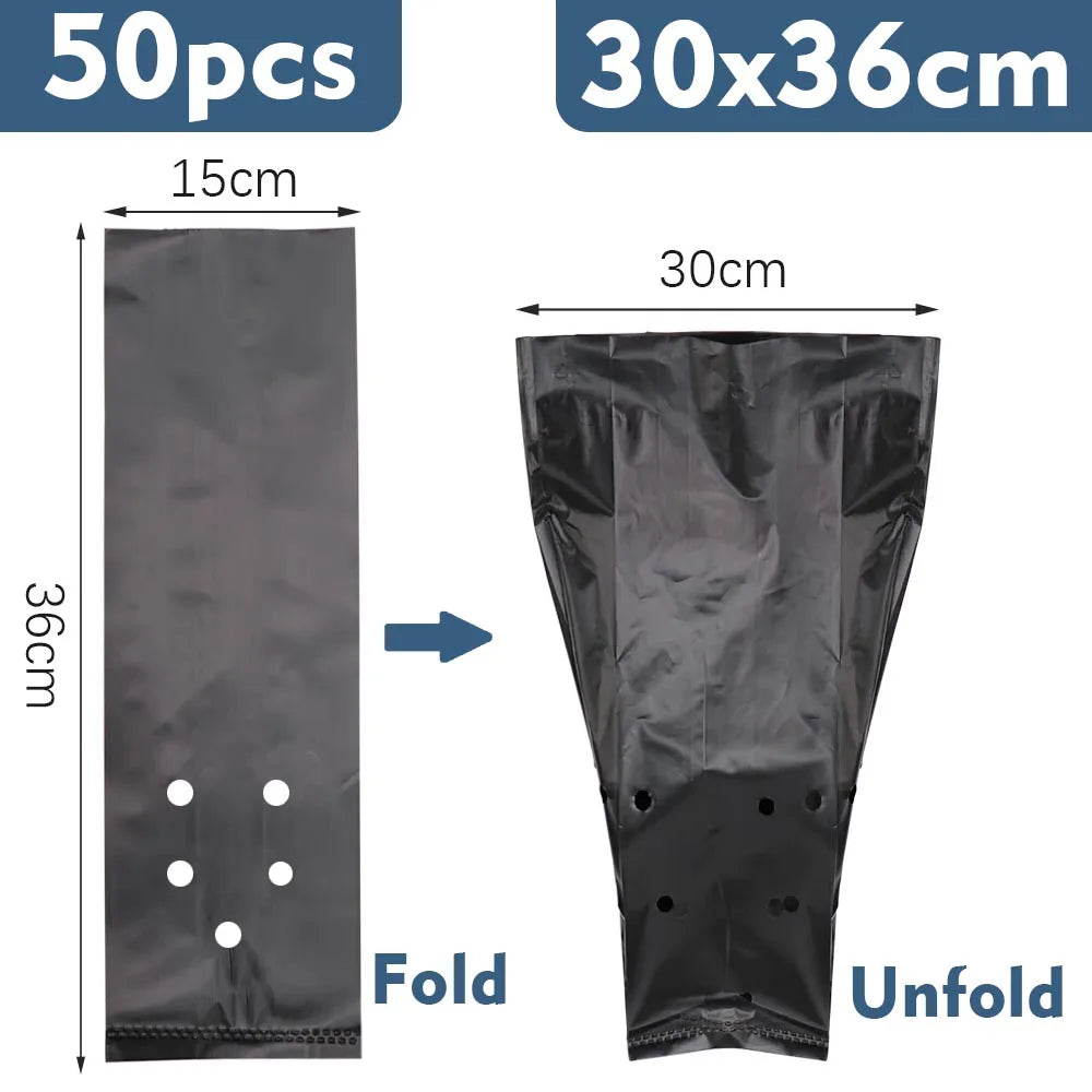 50pcs PE Black Seedling Planting Bag Breathable Nursery Plants Cultivation Pot for Garden Orchard Tree Transplanting Container