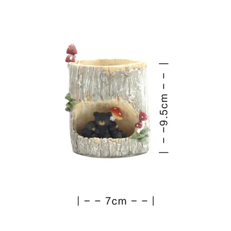 Cute Succulent Pots Pot Animal Planter Plants with Drainage Hole Tree Stump Pen Holder Garden Home Desktop Decoration