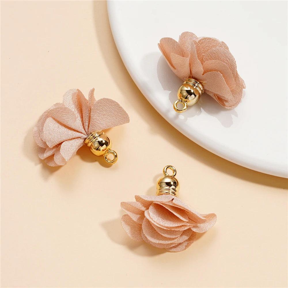 10Pcs/Lot Fabric Flower Tassel Pendants for Jewelry Making DIY Bracelet Earring Tassel Keychain Earring Making Accessories