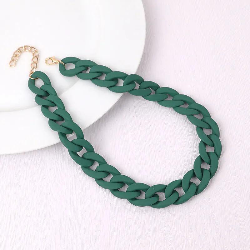 FishSheep Fashion Colorful Acrylic Matte Chain Choker Necklace for Women Statement Resin Wide Chain Collar Neck Jewelry 2024 New