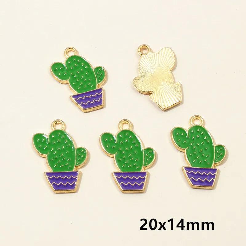 10pcs Enamel Cactus Flower Plant Charms Pendant for Jewelry Making Supplies Oil DIY Necklace Earrings Findings Accessories
