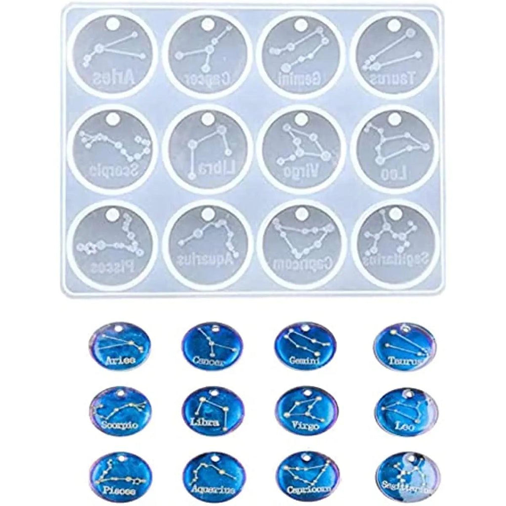 12 Zodiac Constellation Resin Molds, Round Zodiac Sign Epoxy Resin Molds for Jewelry Making DIY Craft