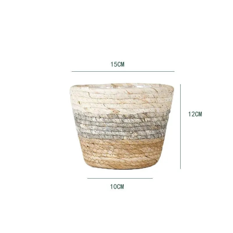 Straw Weaving Flower Plants Pot Basket Indoor Outdoor Garden Planter Basket Flower Pot Desktop Plant Containers Plantable Plants