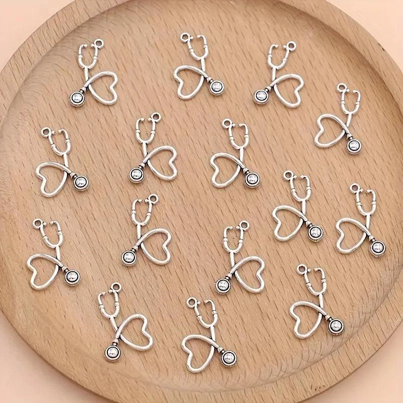 20pcs Silver Plated Stethoscope Pendant Nurse Pendant Hollow Stethoscope Pendant Jewelry Making DIY Handmade Necklace Earrings K