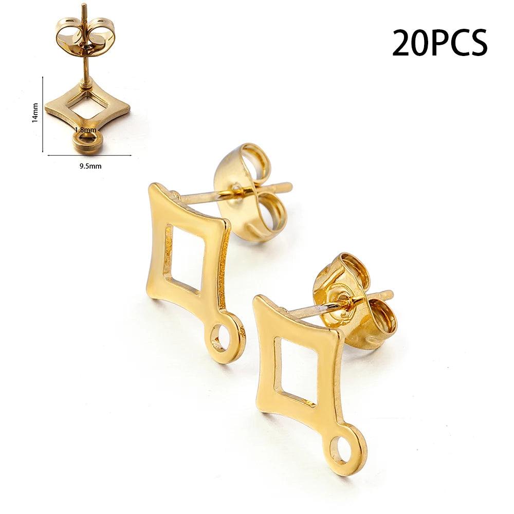 10-20pcs Stainless Steel Blank Earring Stud Golden Earrings Base With Earring Plug Connectors For DIY Jewelry Making Accessories
