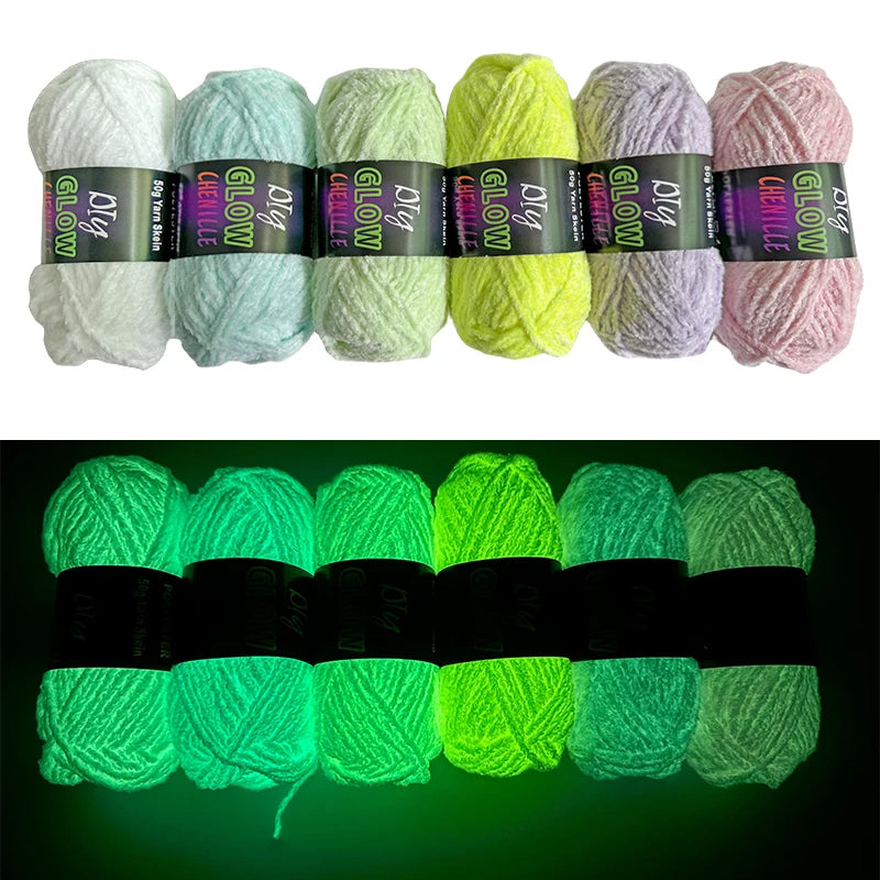 50g/Roll Chenille Luminous Hand Knitting Thread Glow In The Dark Polyester Yarn DIY For Carpet Sweater Hat