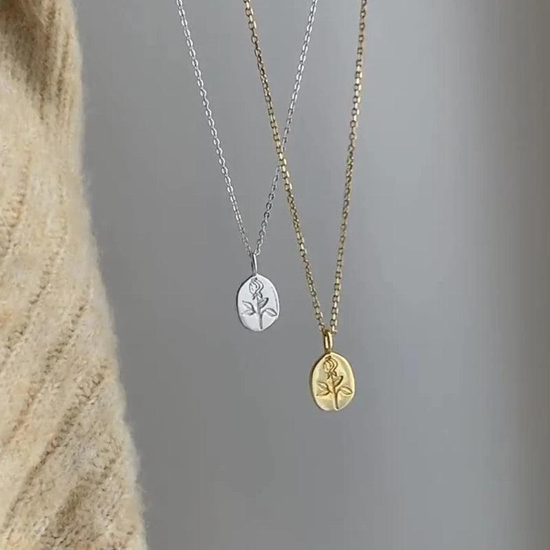ANENJERY Rose Flower Oval Brand Necklace For Women Exquisite Sweater Chain French Accessories