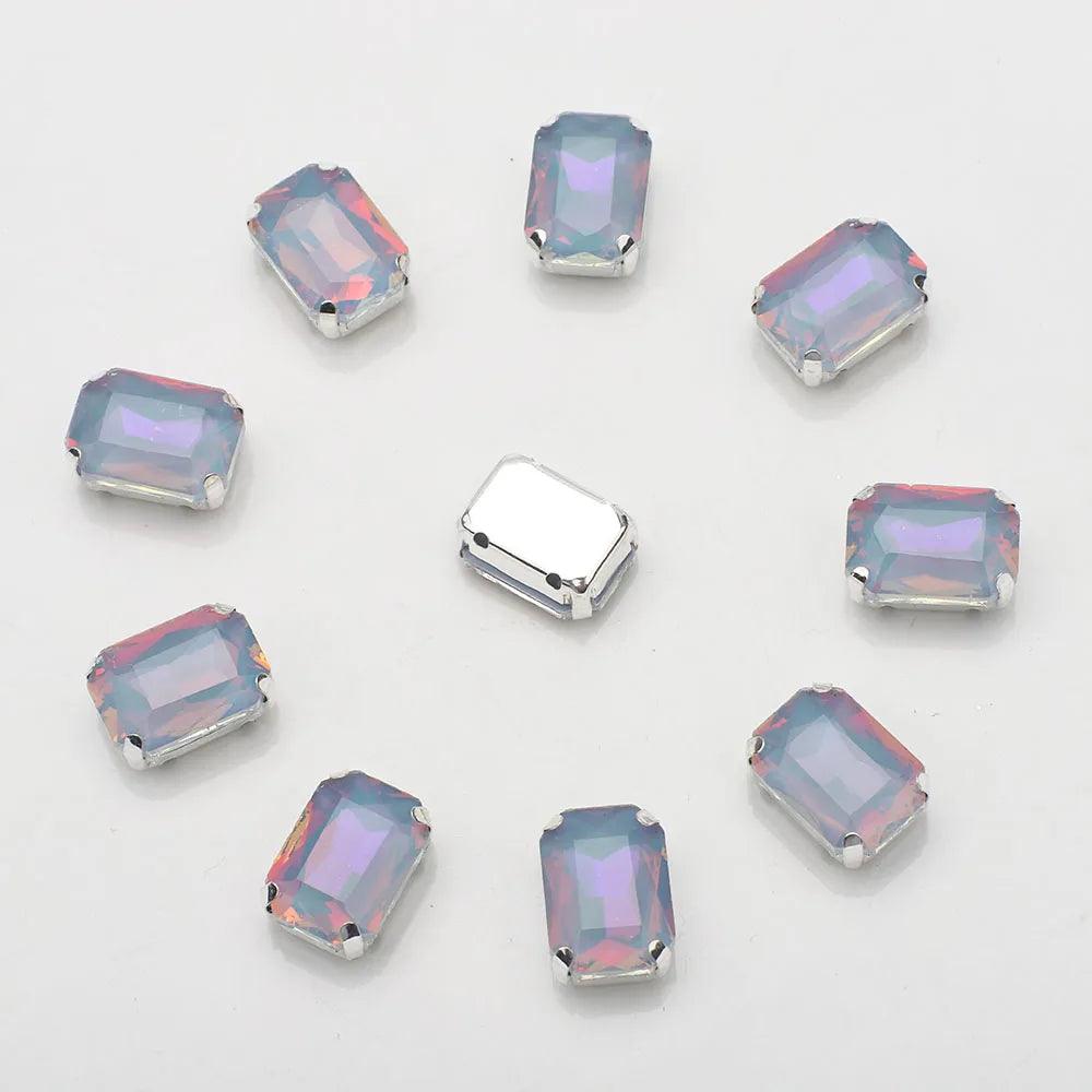10x14mm 10pcs rectangular glass hand stitched drill gold and silver bottom Mocha color diamond diy jewelry shoes accessories