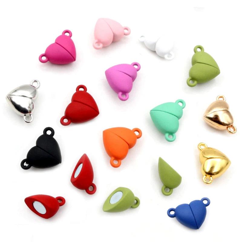5 Sets  Love Heart Round Shaped Magnetic Connected Clasps Beads Charms End Caps for DIY Couple Bracelet Necklace Making