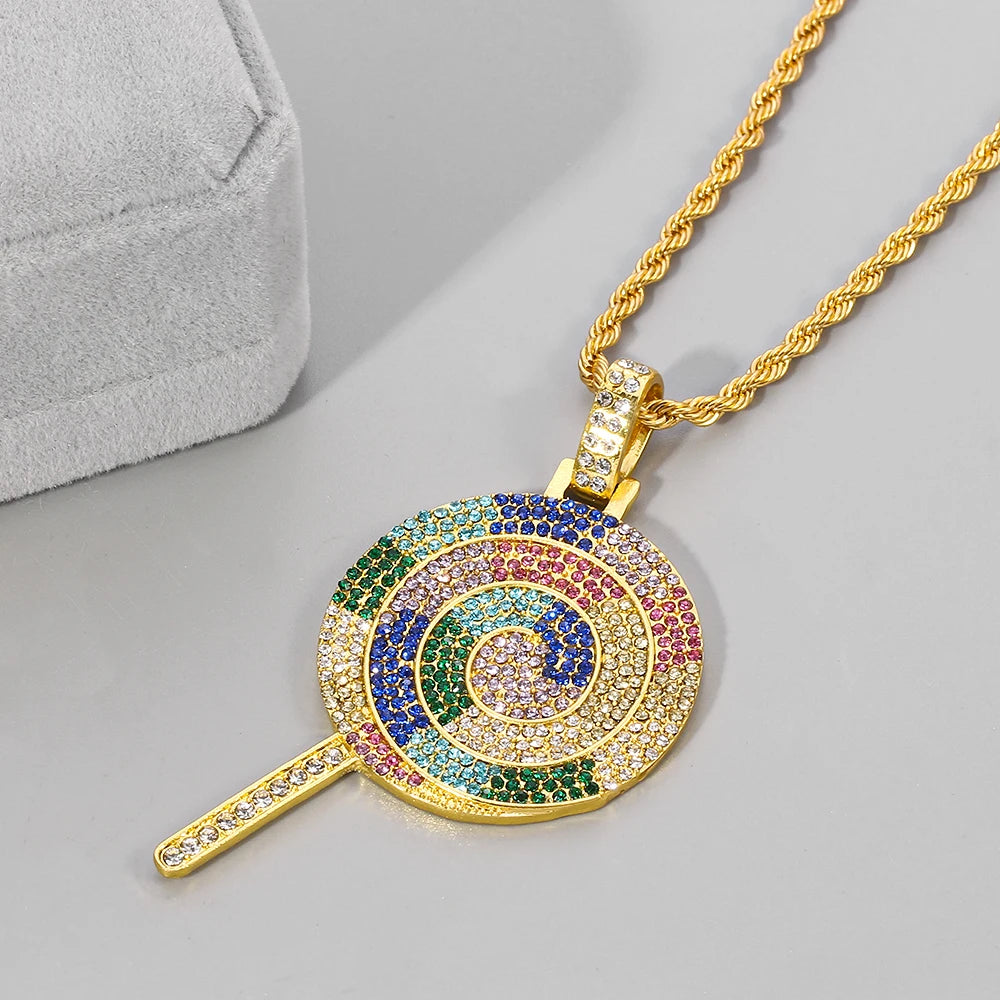 Cute Lovely Girl Women Jewelry Rainbow Lollipop Pendant Chain Necklace Women Fashion Jewelry
