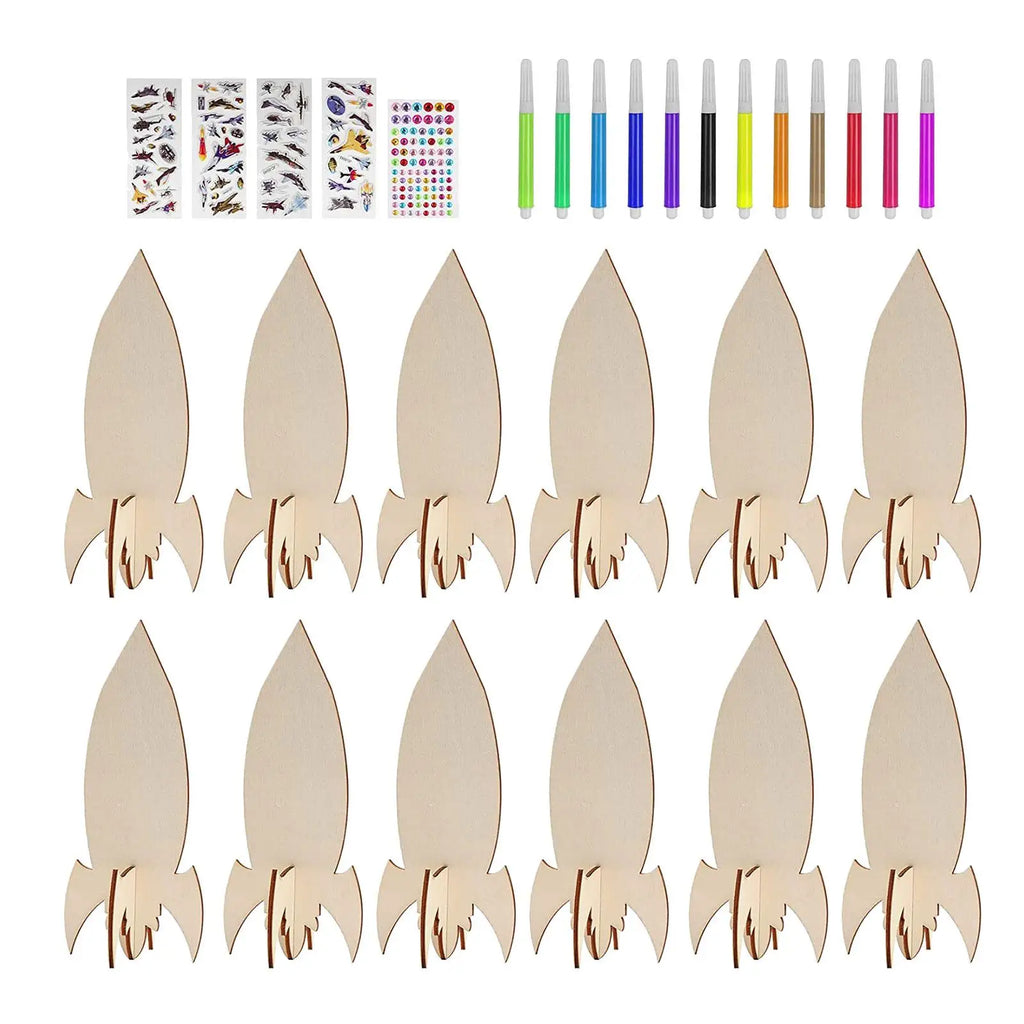 12x Rockets Wood Shapes Embellishments Unfinished Wooden Cutouts Unpainted for Outer Space Weddings Crafting Birthday Scrapbook