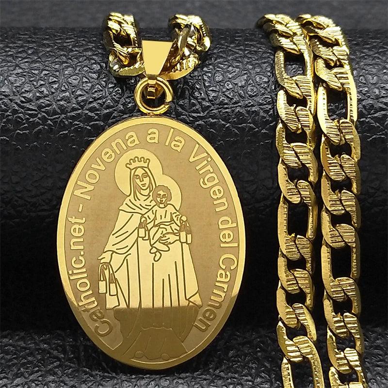 Classic Virgin Mary Pendant Necklace for Women Men Stainless Steel Gold Plated Catholic Mother Mary Necklaces Jewelry NZZZ140S05