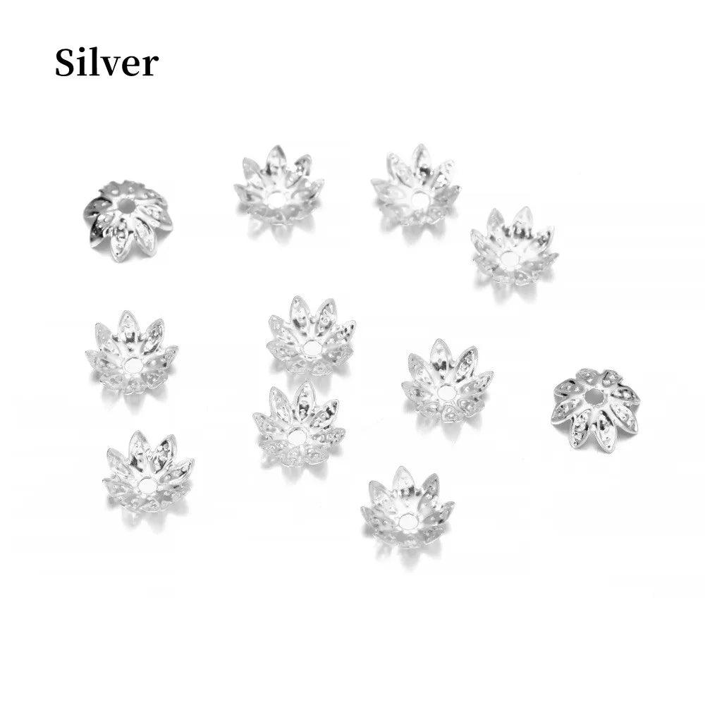 100pcs/Lot 8 10 mm  Lotus Flower Metal Loose Spacer Bead Caps Cone End Beads Cap Filigree For DIY Jewelry Finding Making