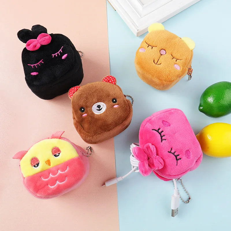 Creative Purse Cartoon Cute Zipper Plush Three-dimensional Coin Purse Pouch Purse Earphone Wallet Key Bag