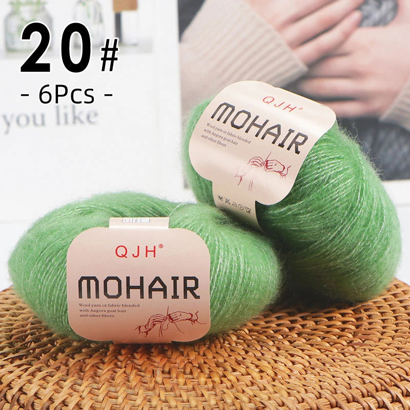 6PCS Soft Mohair Yarn Knitting Angora Yarn for DIY Projects Fluffy Lace Yarn for Sweaters Scarves and Shawls 25g Each