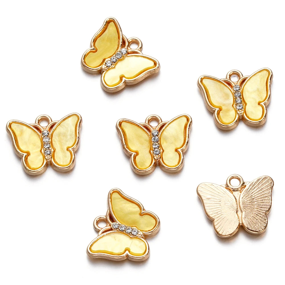 10pcs Alloy Rhinestone Imitation Shell Butterfly Pendant Color Necklace Charms For Necklace Bracelet DIY Jewelry Making Findings