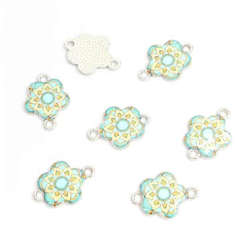 10pcs Mysterious Mandala Flower Enamel Connectors Datura Flower Of Life Double Ring Pendants for DIY Necklace Bracelet Anklet