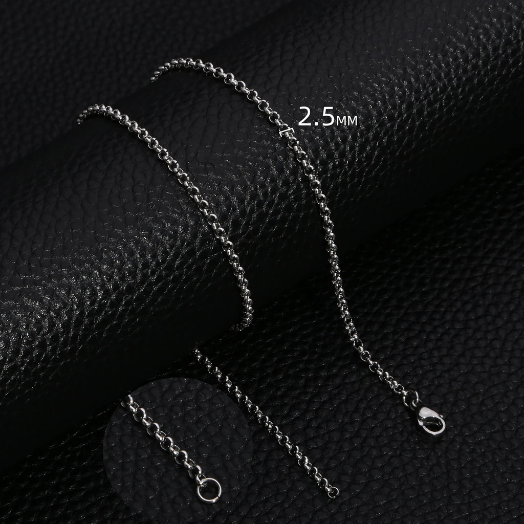 HIYEE Simple Fashion 2-5MM Wide Square BEADS NK Round Chain Necklaces for Men Women Stainless Steel Jewelry 45-70CM Length