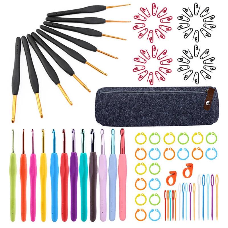 KRABALL Crochet Hooks Set Soft Handle Crochet Weave Knitting Needles Kit Needle Set Weave Craft Tools With Bag