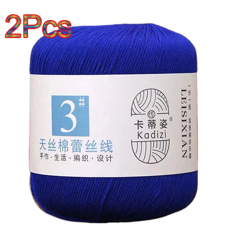 100% Mercerized Cotton Lace Yarn Threads for Crochet and Knitting - 2Pcs Embroidery Craft Set