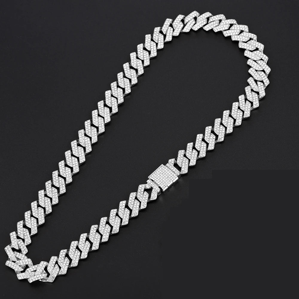 16mm Hip Hop Miami Cuban Link Chain Set Necklace +Watch+Bracelet Creative Iced Out Shiny Trendy Stylish Jewelry For Women Men