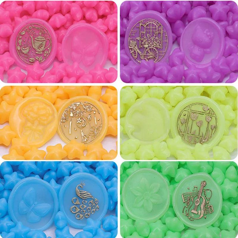 100pcs Luminous Wax Grains Fluorescent Color Star Wax Material Manual Account Envelope Scrapbook Sealing DIY Craft - Winord