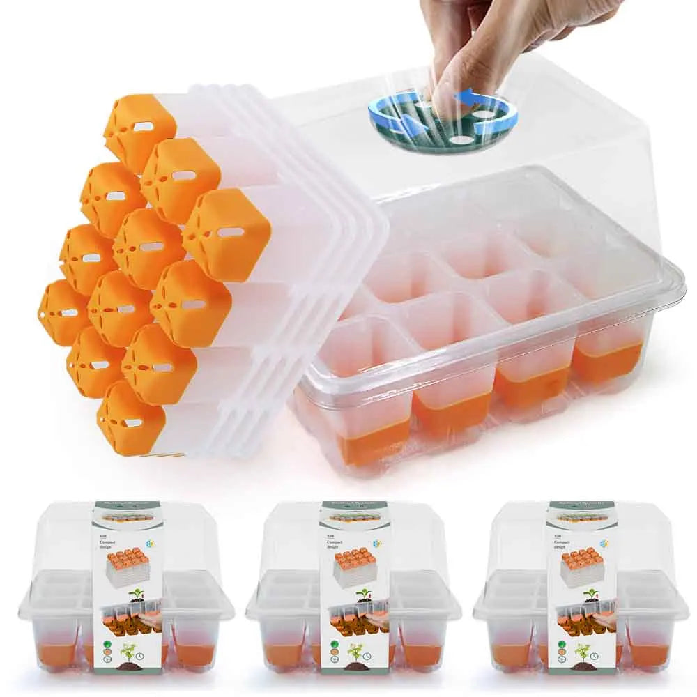 12 Cells Seedling Starter Tray Kit Adjustable Humidity Nursery Planting Box for Garden Home Greenhouse Plants Clone Seed Potting