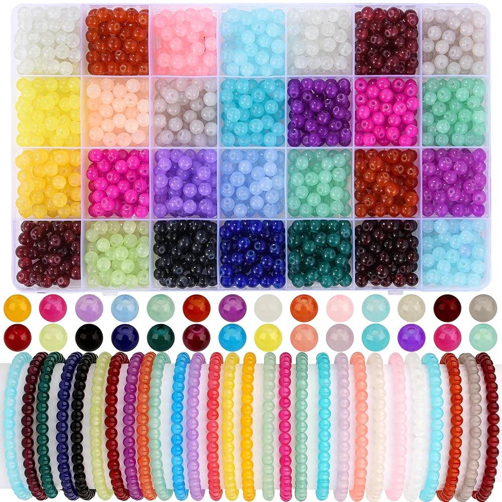 1400 Bracelet Glass Beads Diy Bracelet Making Kit 28 Colors 6mm Round Beads Stunning Crystal Beads Glass Bead Kit Jewelry Making