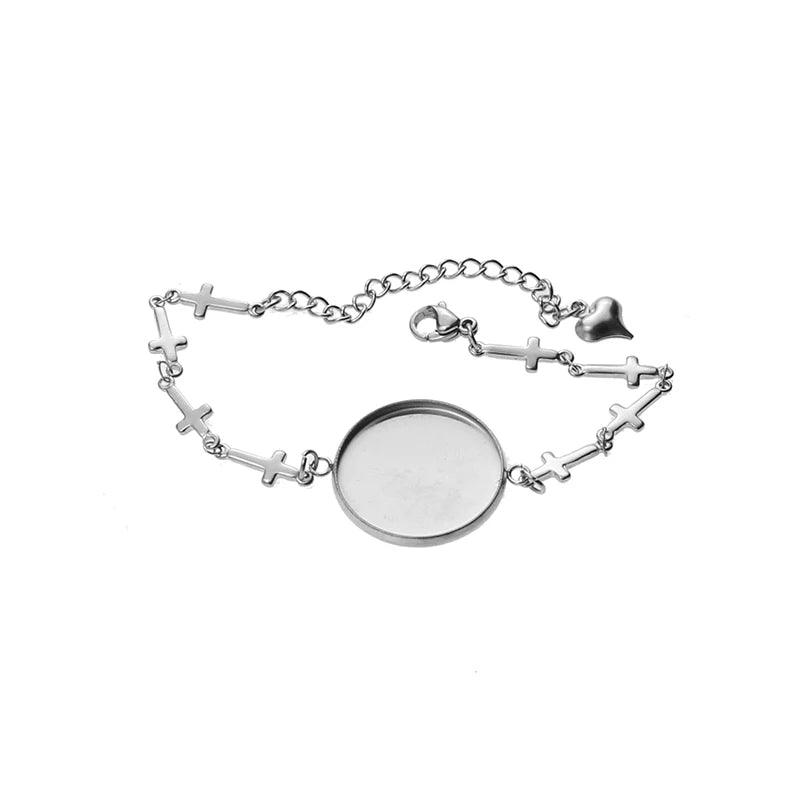 5pcs Stainless Steel Bracelet Blank Base Round Cabochon Cameo Bezel  for Bangles DIY Jewelry Making Supplies