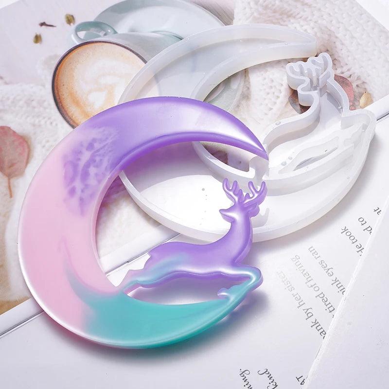 DIY Smiley Moon Resin Mold Mirror Moon Fawn Cat Crystal Epoxy Mold Angel Moon Silicone Mold For Resin