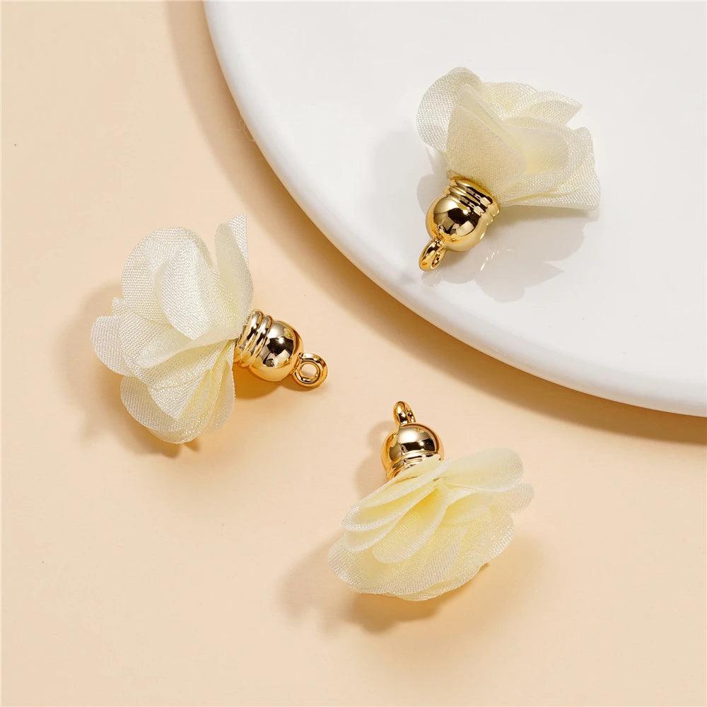 10Pcs/Lot Fabric Flower Tassel Pendants for Jewelry Making DIY Bracelet Earring Tassel Keychain Earring Making Accessories