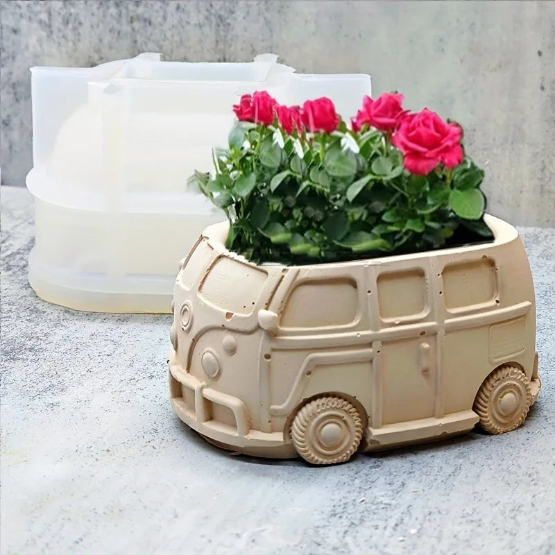 1pc Camper Van Concrete Cement Flower Pot Silicone Mold Succulent Planter Silicone Mould Clay DIY Crafts Storage Box Storage