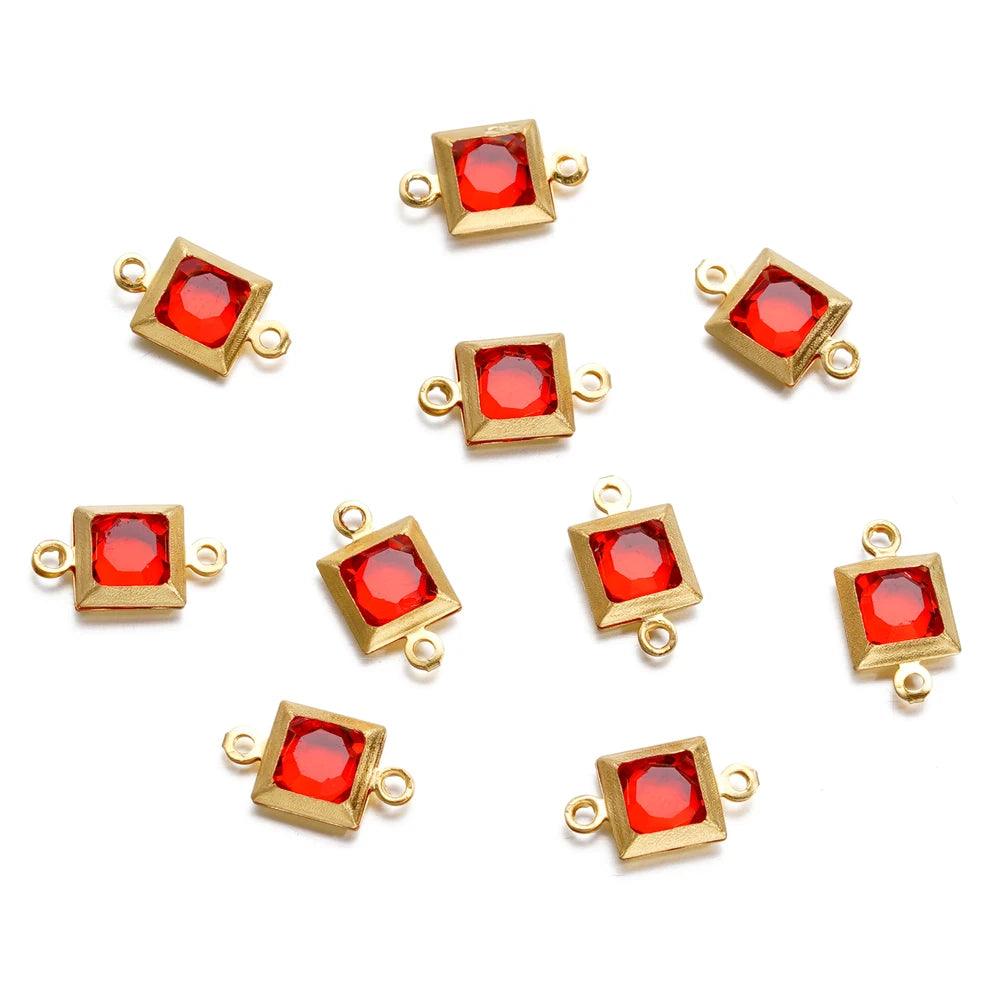 10pcs Stainless Steel Double Holes Square with Rhinestones Bracelet Necklace Pendant Connectors for DIY Jewelry Making Supplies