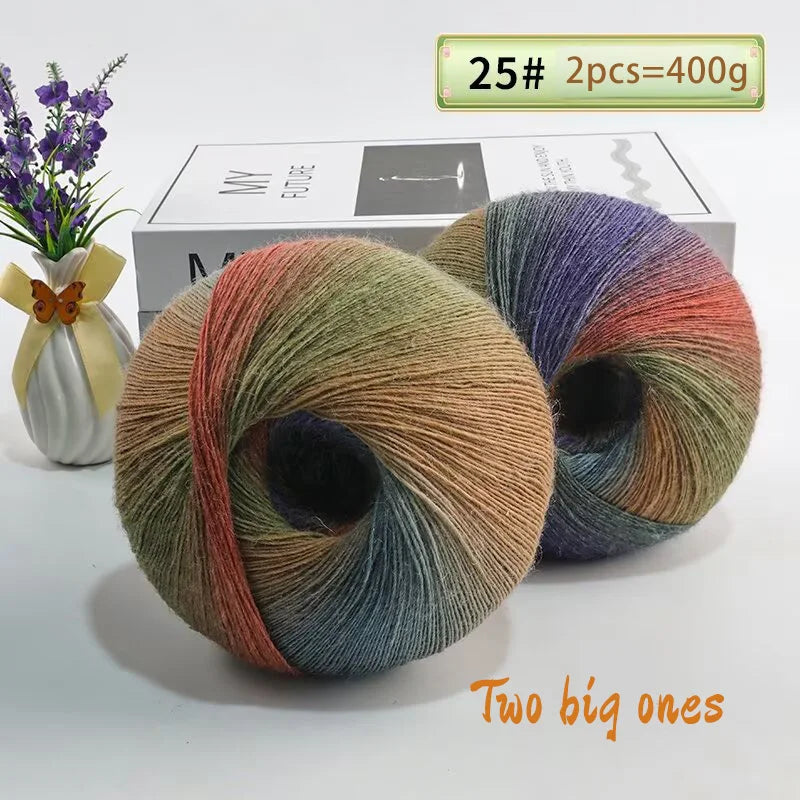 Rainbow Gradient Wool Yarn Balls 400g 2 Pack for Crochet