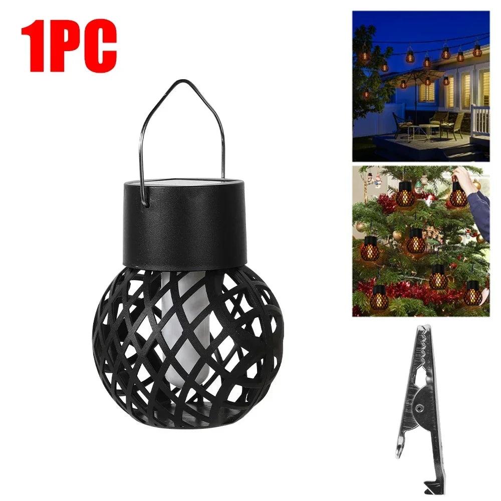 1-6PCSLED Outdoor Flame Effect Hanging Lantern Waterproof Garden Decoration Lamp Solar Fairy Light for Patio Garden Yard Plant