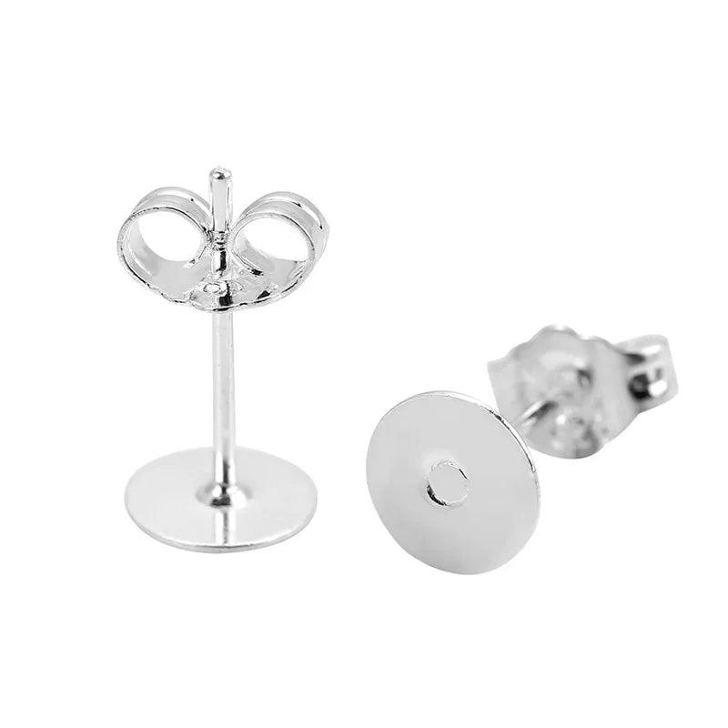 20pcs 925 Sterling Silver Plated Earring Hooks Post Stud Base With Earring Backs 4 5 6 8mm Cabochon Settings For Jewelry Making